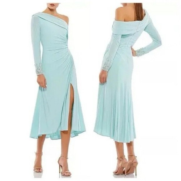 Mac Duggal Dresses & Skirts - NWT Mac Duggal Powder Blue One-Shoulder Long Sleeve Midi Dress Size 2